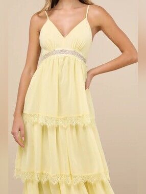 Reeds Spring Prom Lulus | Dresses | Lulus Reed Light Yellow Tiered Lace Maxi Dress Xs ...